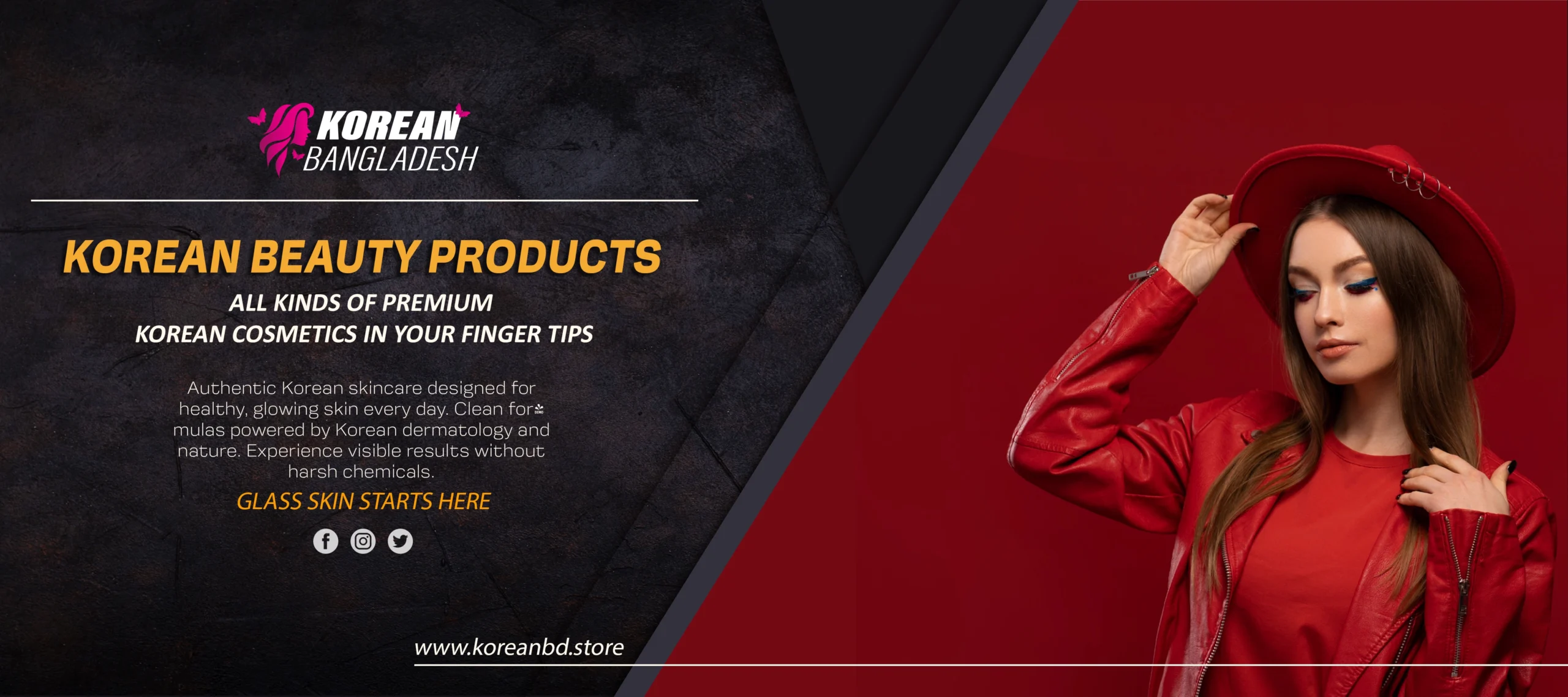Korean Bangladesh Cosmetics Red Banner Wide