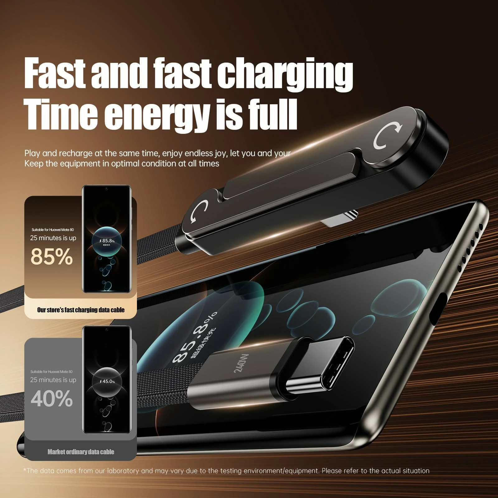 Hidden Holder Charger Cable with Stand, 240W PD Type-C to Type-C - Image 2
